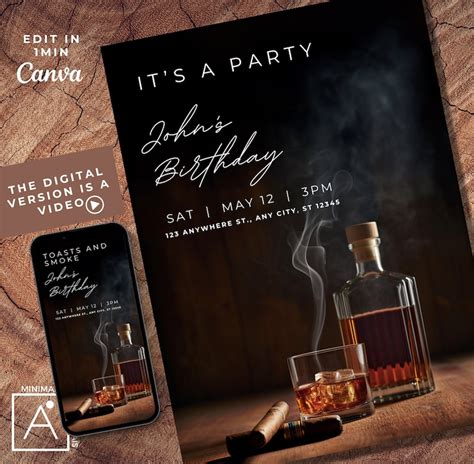 Whiskey Party Birthday Invitation Editable Toasts And Smokes Evite