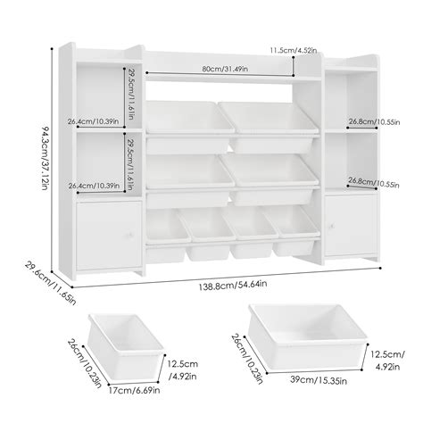 Homfa Kids Toy Organization Cubby Bookcase With 8 Bin 2 Door White