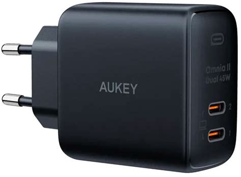 AUKEY Omnia II Dual 45W GaN PD PA B4T BK 2 Port USB C Black Universal