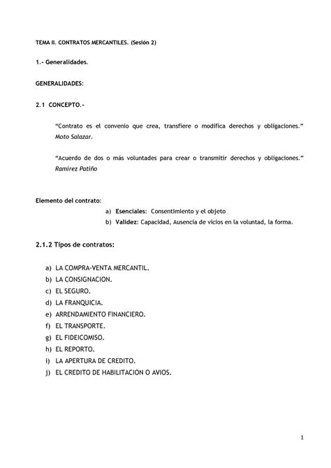 TEMA Contratos mercantiles TEMA II CONTRATOS MERCANTILES Sesión 2