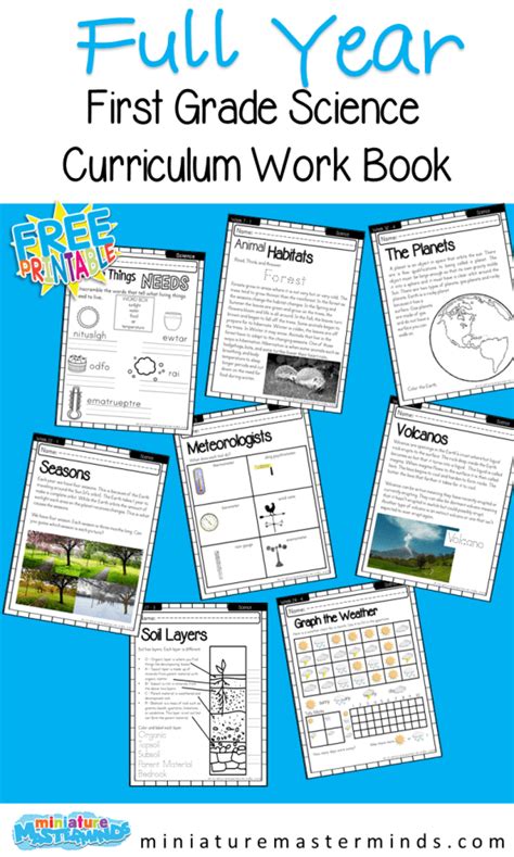 Free Printable First Grade Curriculum Book Miniature Masterminds