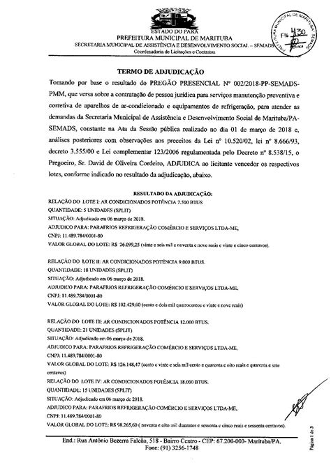 Modelo De Carta De Adjudicacao