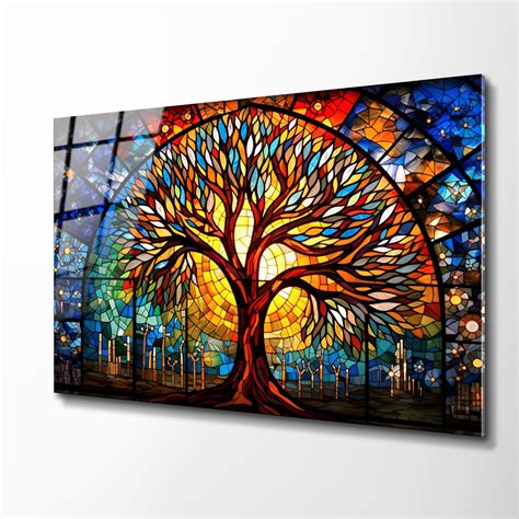 Stained Glass Wall Art Life Of Tree Print Stained Glass Panel Tempered Glass Print Spiritual