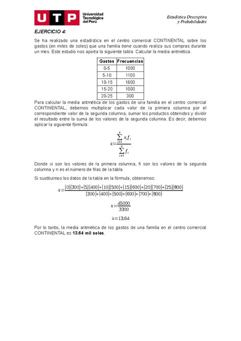 Ejercicio 4 PC 2 Estadística Descriptiva y Probabilidades EJERCICIO 4