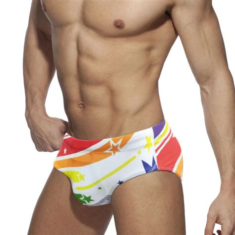 2022 Rainbow Swimsuit Mens Swim Briefs Sexy Push Up Pad Swimwear Man