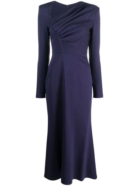 Roland Mouret Asymmetric Long Sleeve Midi Dress Blue Farfetch