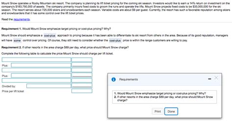 Solved Mount Snow Operates A Rocky Mountain Ski Resort The Chegg