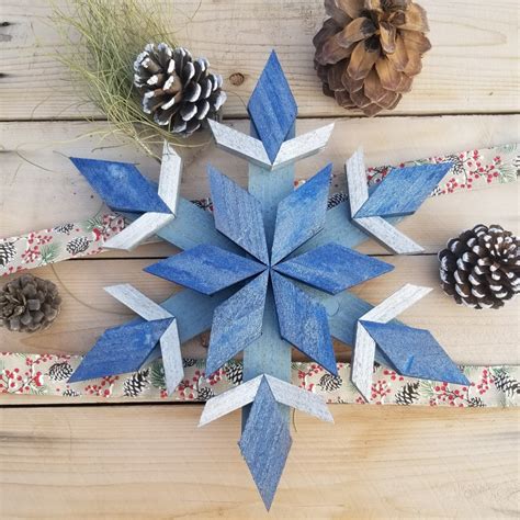 Rustic Wood Snowflake Blue Snowflake Handmade Snowflake Etsy