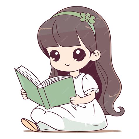 premium vector cute  girl reading  book  cartoon style