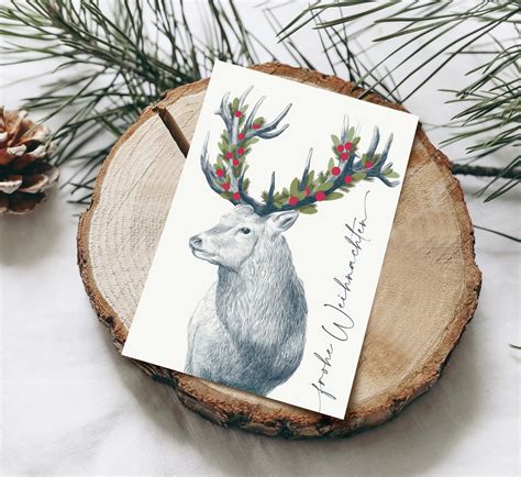 Postkarte Karte HIRSCH Frohe Weihnachten Wildblumen Atelier A6