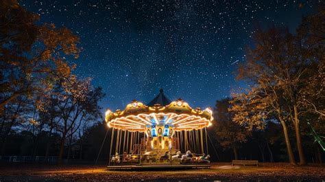 Premium Photo A Beautiful Carousel At Night The Carousel Is Lit Up By The Stars And The Moon