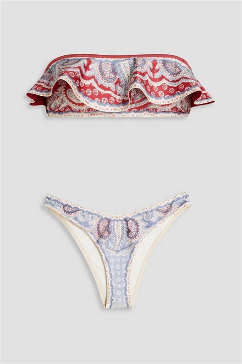 ZIMMERMANN Ruffled Paisley Print Bandeau Bikini THE OUTNET