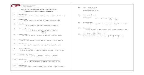 Productos Notables · Pdf FilenivelaciÓn De MatemÁtica Productos Notables 1 Reducir A 2x