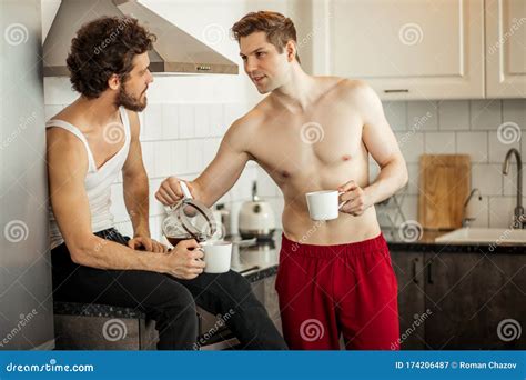 Breakfast Of Happy Married Gay Couple Stock Image Image Of Domestic