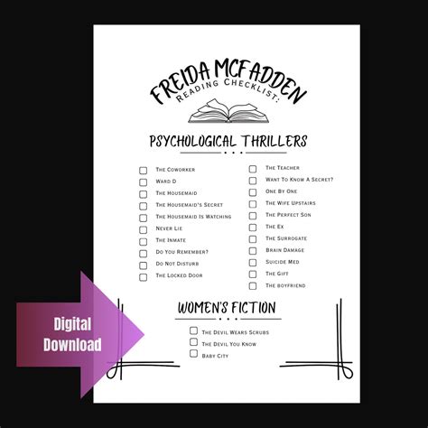 Freida Mcfadden Reading Log Printable Book Checklist Thriller Author