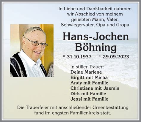 Traueranzeigen Von Hans Jochen B Hning Augsburger Allgemeine Zeitung