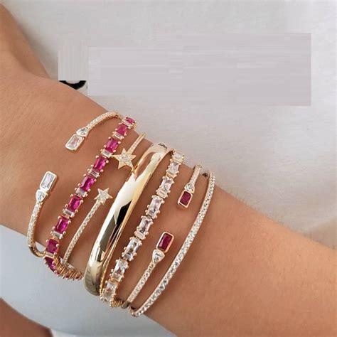 Brazalete Apilable De Lujo Para Mujer Pulsera De Boda Con Piedra De