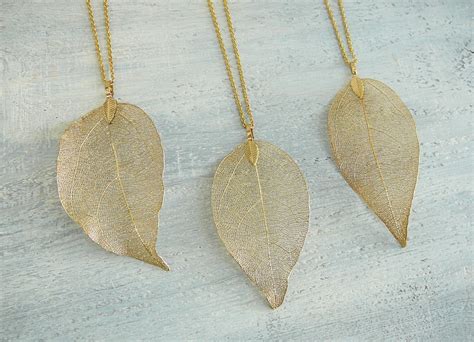 Gold Leaf Necklace Real Leaf Necklace Natural Leaf Jewelry for | Etsy