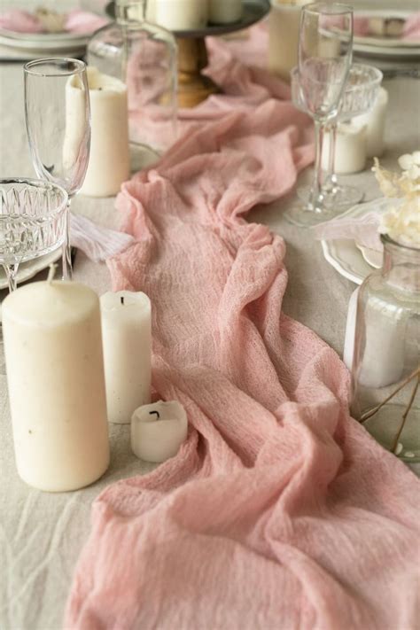 Dusty Rose Cheesecloth Table Runner Pink Gauze Table Runner Woodland