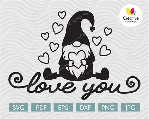 Valentines Gnome Svg Gnome Boy With Hearts Svg Creativevectorstudio