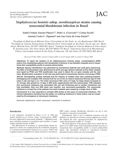 (PDF) Staphylococcus hominis subsp novobiosepticus strains causing ...