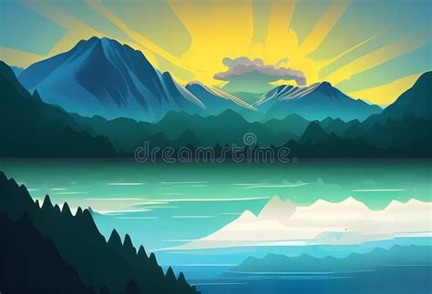 An Illustration Of A Beautiful Scenic Landscape Featuring Majestic