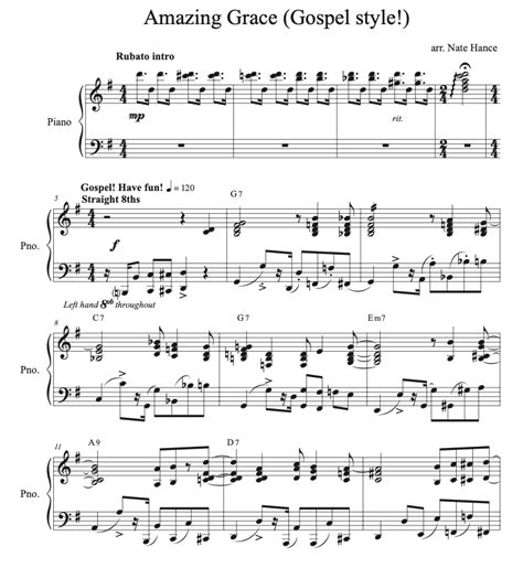 Amazing Grace Gospel Style Intermediate Advanced Piano Arrangement