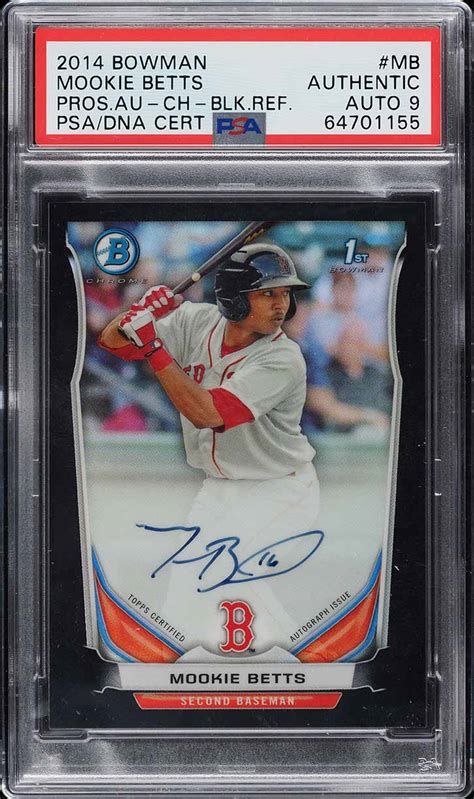 2014 Bowman Chrome Black Refractor Mookie Betts ROOKIE AUTO DNA 9 99