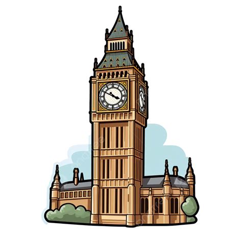 La Pegatina De Dibujos Animados Representa El Big Ben Con Su Famoso Reloj Y Su Campanario En