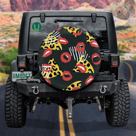 Bright Red Lips Of Leopard Inserts And Dark Background Spare Tire Cover