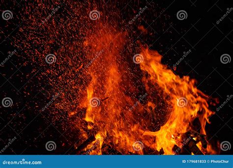 Campfire Flame With Sparks Flying Up Stock Image Image Of Colorful