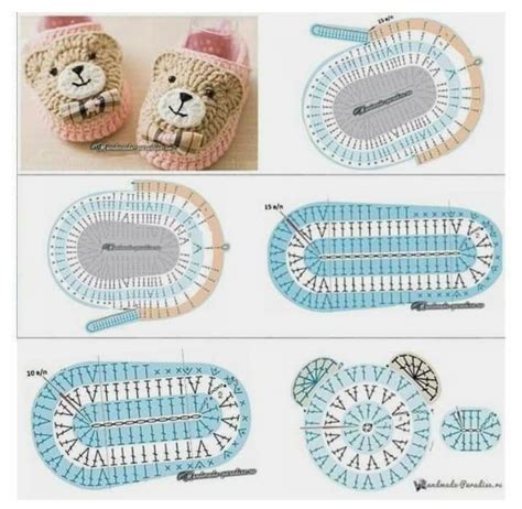 The Instructions For Crocheted Baby Shoes With Teddy Bears On Them Are