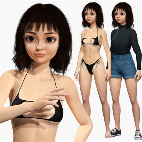 modèle 3D de Realistic stylized cartoon Female 3D Model Naked Woman