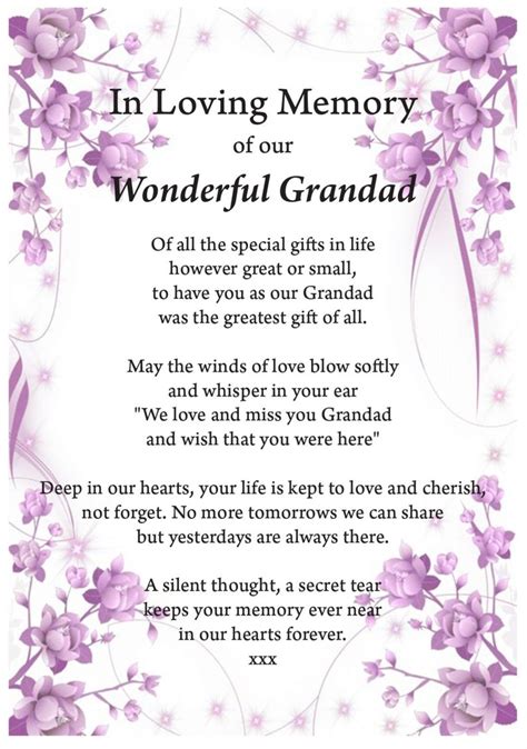 Grandad In Loving Memory Print Funeral Poem Missing You Bereavement