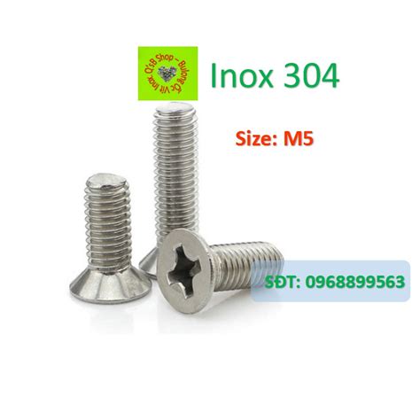 Vít pake đầu bằng inox size M5 ốc 4 cạnh đầu non inox ốc vặn tua vít