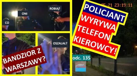 Policjant wyrywa telefon kierowcy niszcząc jego własność wypiera się