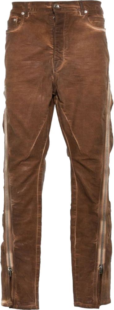 Rick Owens DRKSHDW Henna Brown Creased Full Zip Bolan Banana Jeans