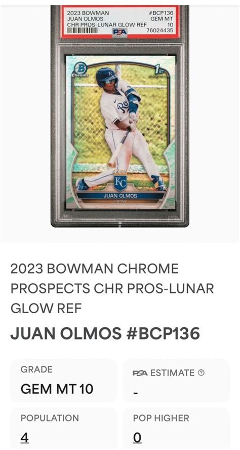 Bowman Chrome Prospects Lunar Glow Refractor Juan Olmos Psa