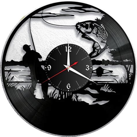 The Vector File Laser Cut Fishing Vinyl Wall Clock Fisherman Men Dad