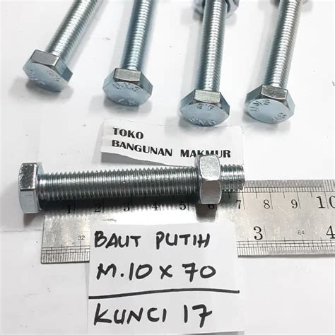 Jual Baut Putih M10 X 70 BMP 10 X 70 Kunci Baut 17 Per 2 Pcs Shopee