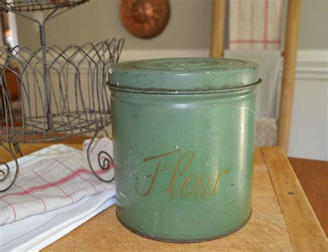 Vintage Jadeite Green Flour Canister Flour Bin Tin Chippy And Rustic