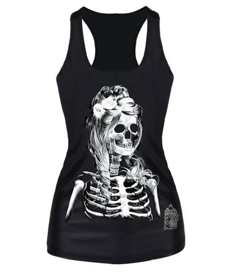 Womens Tees Blouses Tops Vest Gothic Tank Skeleton Gothic Long Hair