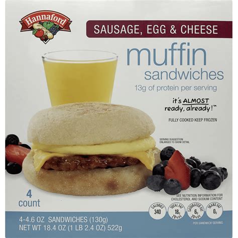 Hannaford Sausage, Egg & Cheese Muffin Sandwiches (4.6 oz) Delivery or Pickup Near Me - Instacart