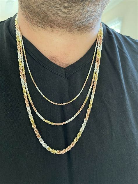 Handmade Mens Or Womens Tri Color Rope Chain Necklaces 14k Gold Over