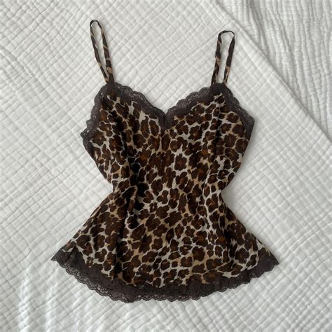 Y2k Cheetah Print Cami Top Adorable Lace Hem Depop