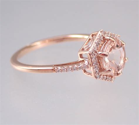 Round Morganite And Diamond Halo Engagement Ring Rose Gold Size 7