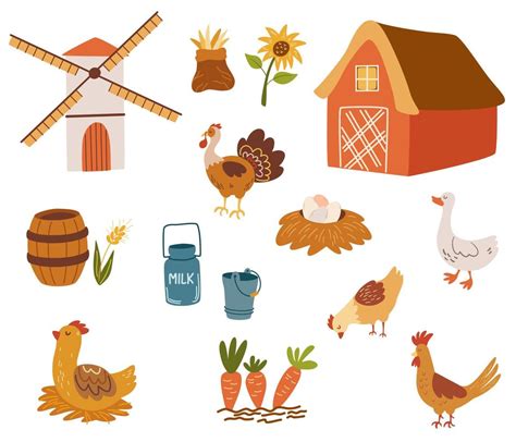 Farm life clipart set. Collection of farm animals, farmers and items ...