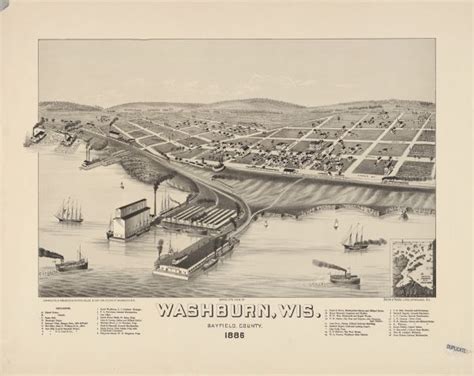 Bird S Eye View Of Washburn Wis Bayfield County Map Or Atlas Wisconsin Historical Society