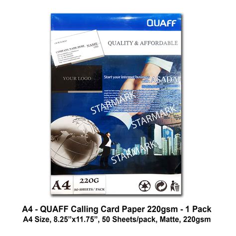 1 Pack Quaff Calling Card Paper Papers Matte A4 Size 8 25x11 75