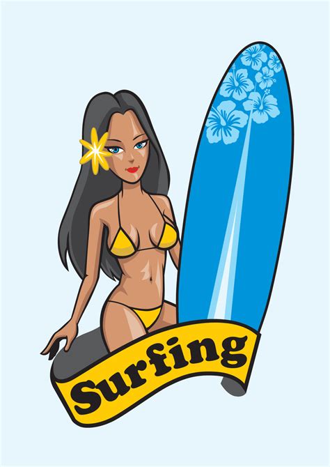 Sexy Surfer Girl Wearing Bikini 18914318 Vector Art At Vecteezy